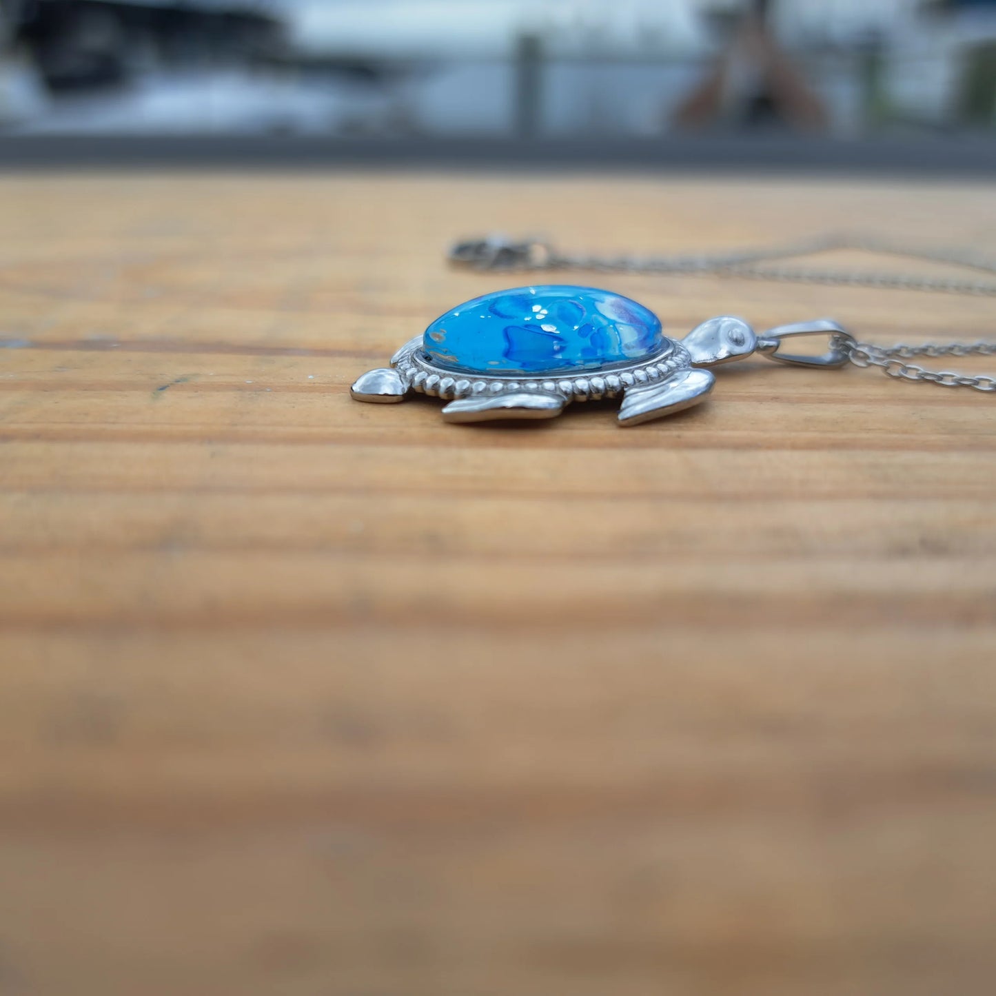 ST1009 Hand Painted in Acrylic Blue Turtle Pendant