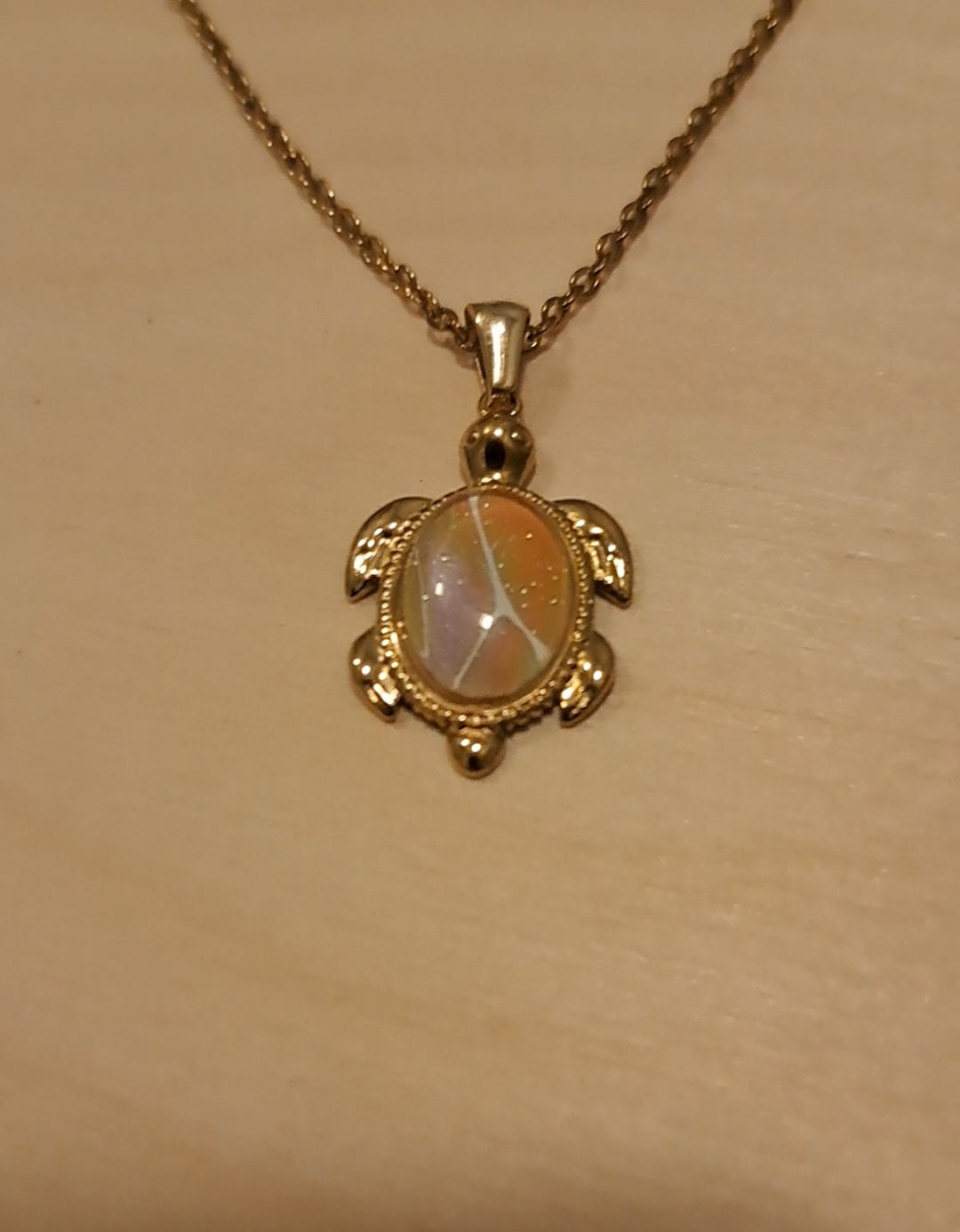Glow-in-the-Dark Gold Turtle Necklace – Hand-Painted Coastal Jewelry #1001