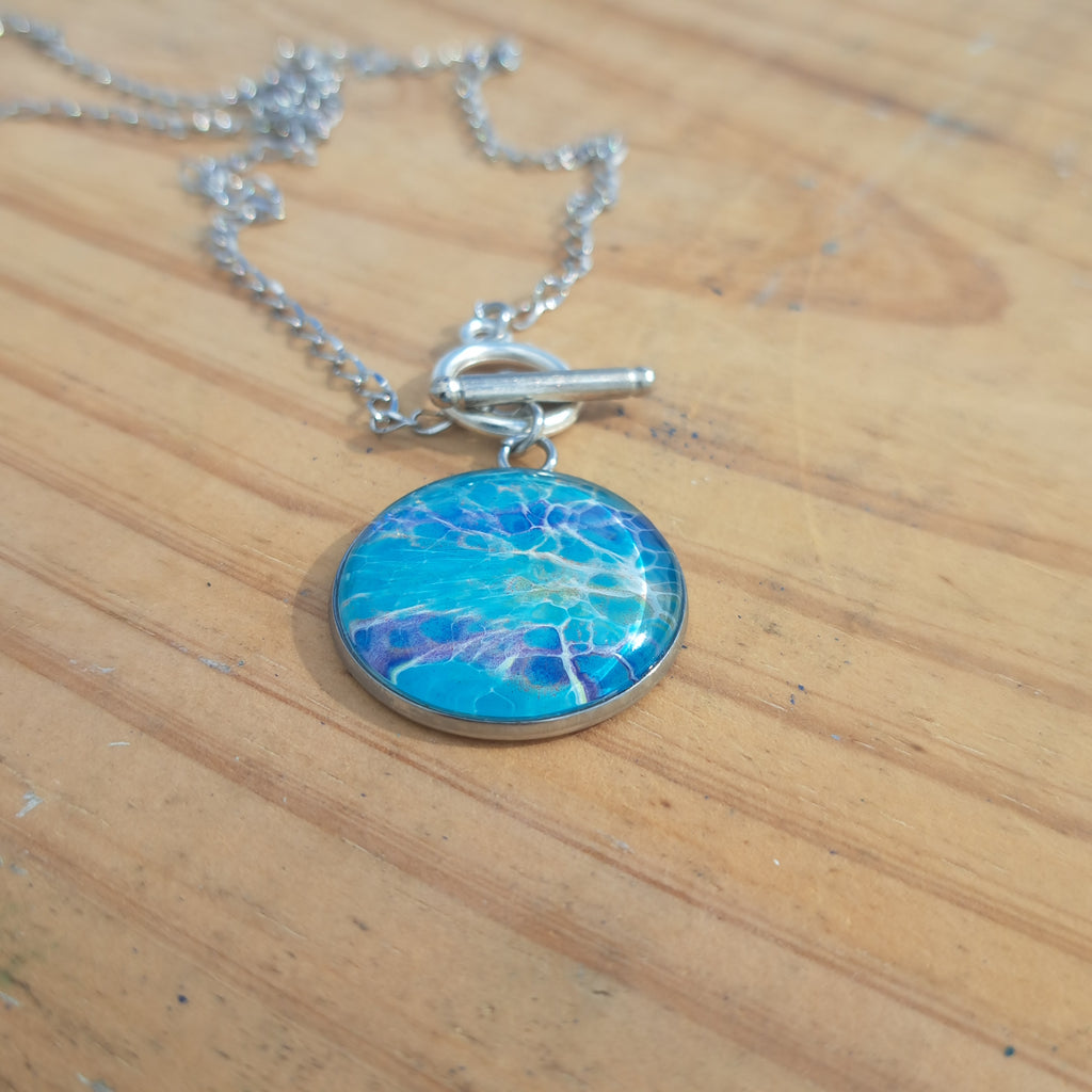 TR1002 Blues Round Setting - Hand Painted Jewelry | ArtSea by Dee