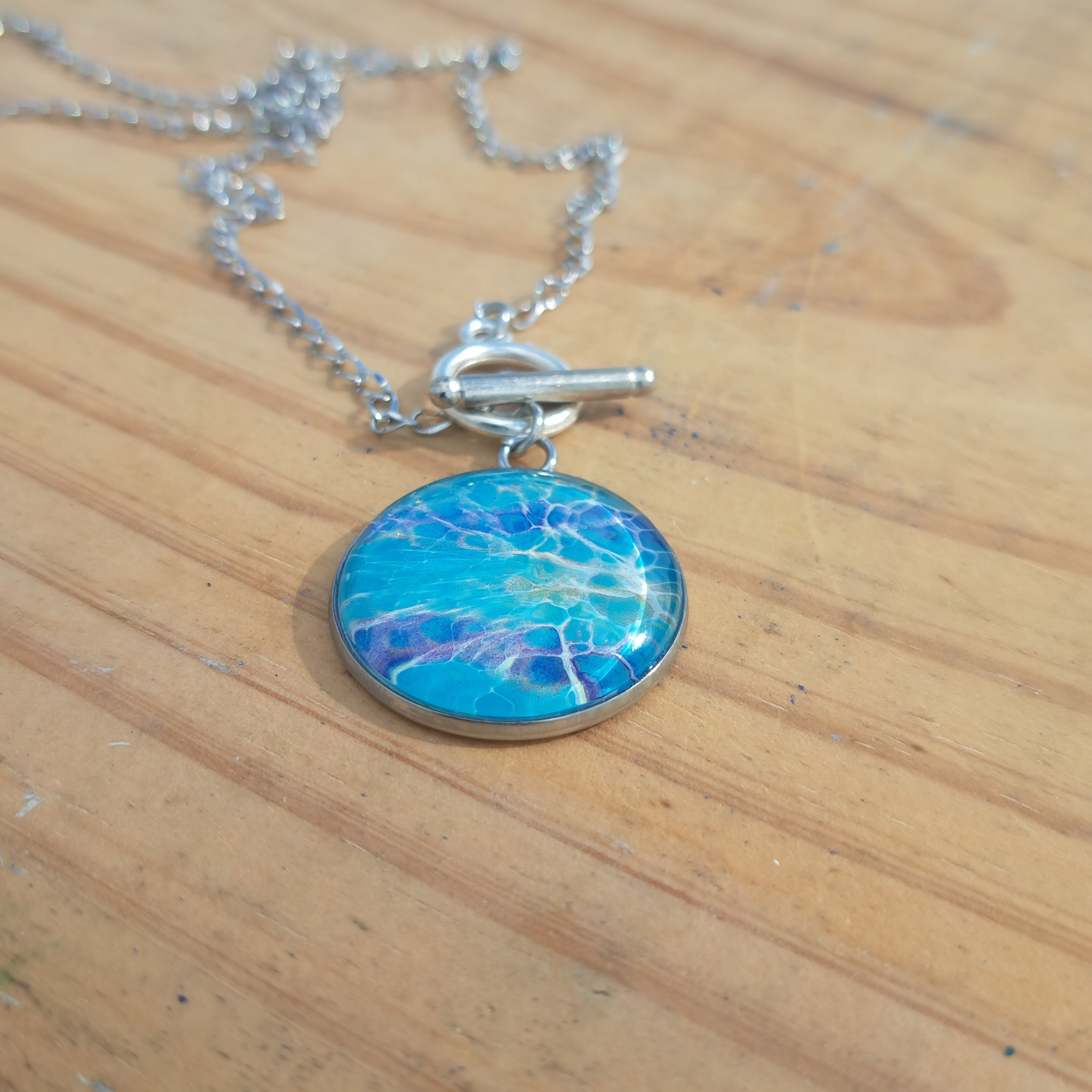 TR1002 Blues Round Setting - Hand Painted Jewelry | ArtSea by Dee