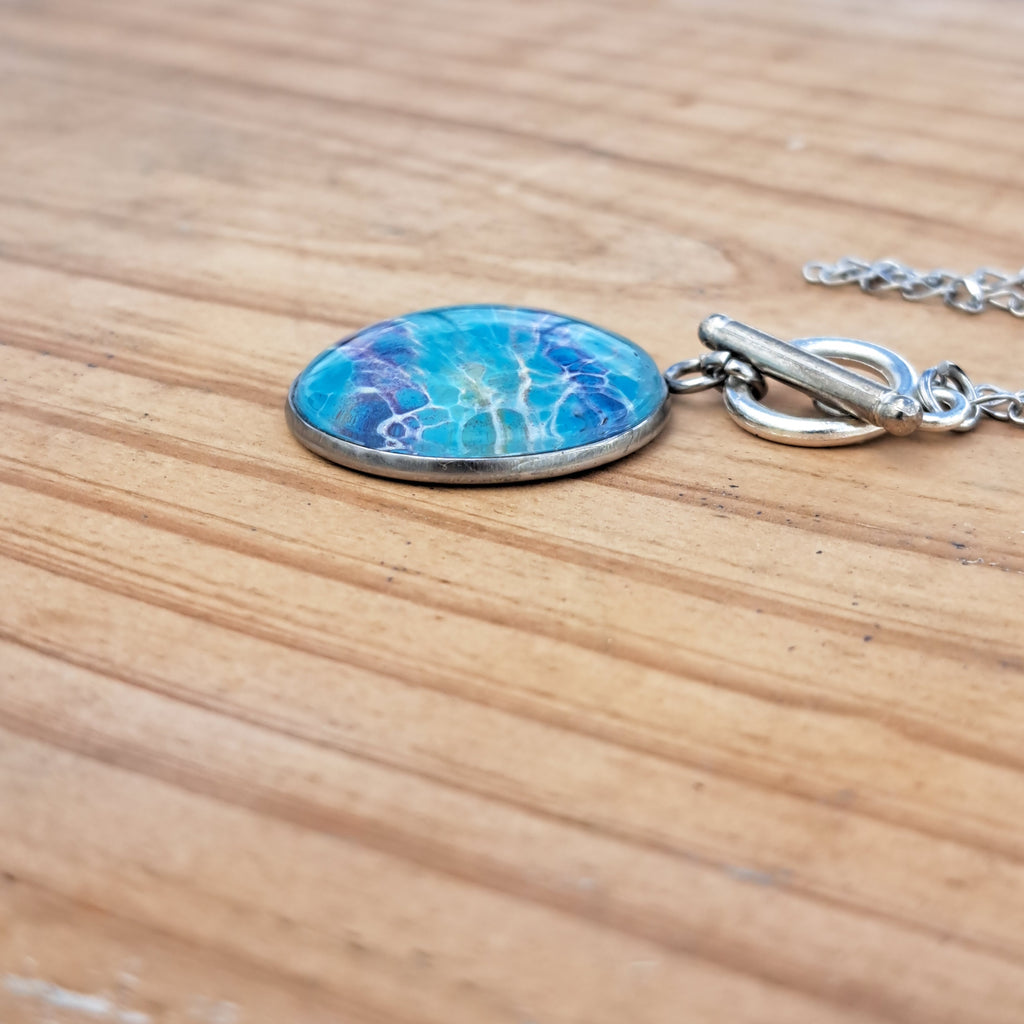 TR1002 Blues Round Setting - Hand Painted Jewelry | ArtSea by Dee
