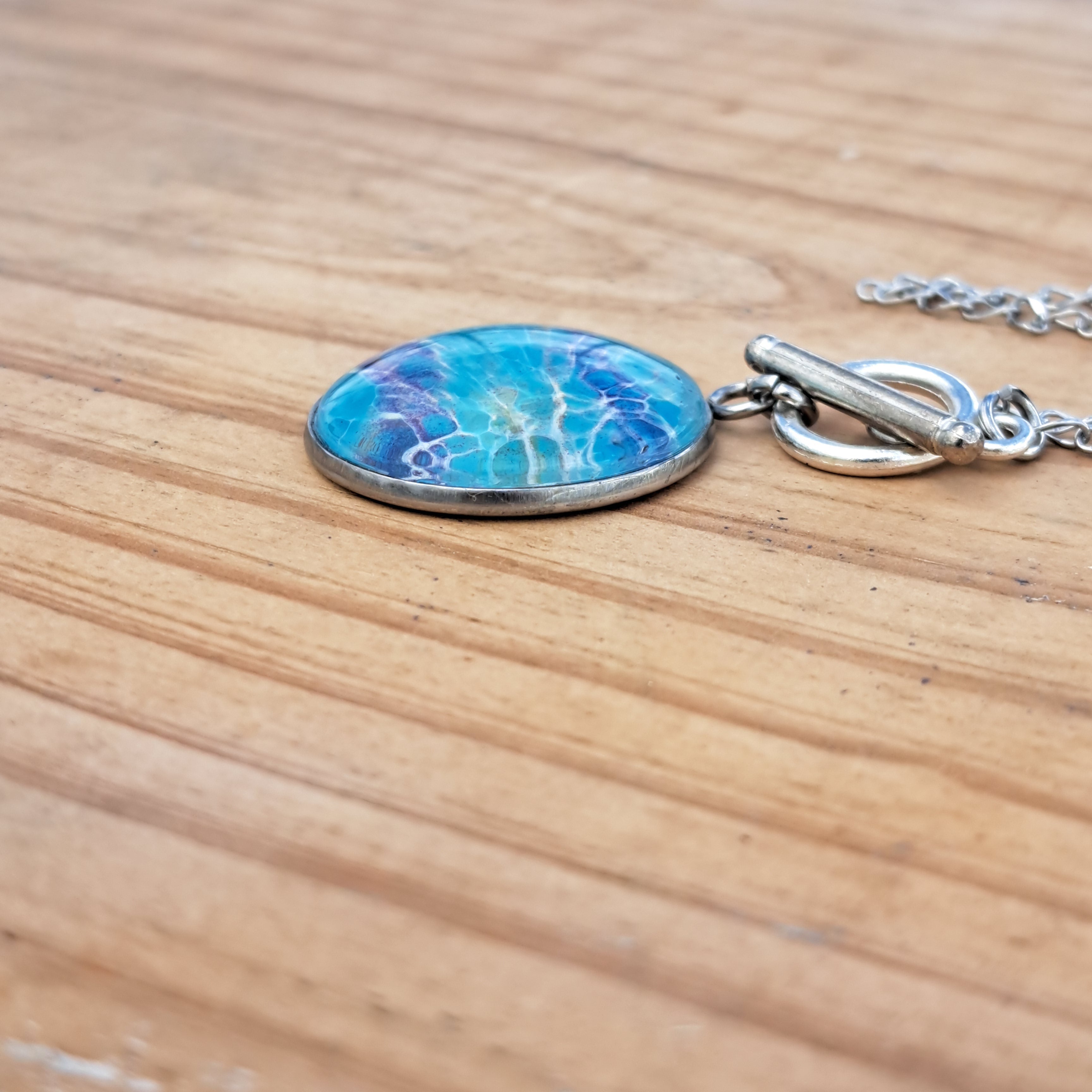 TR1002 Blues Round Setting - Hand Painted Jewelry | ArtSea by Dee