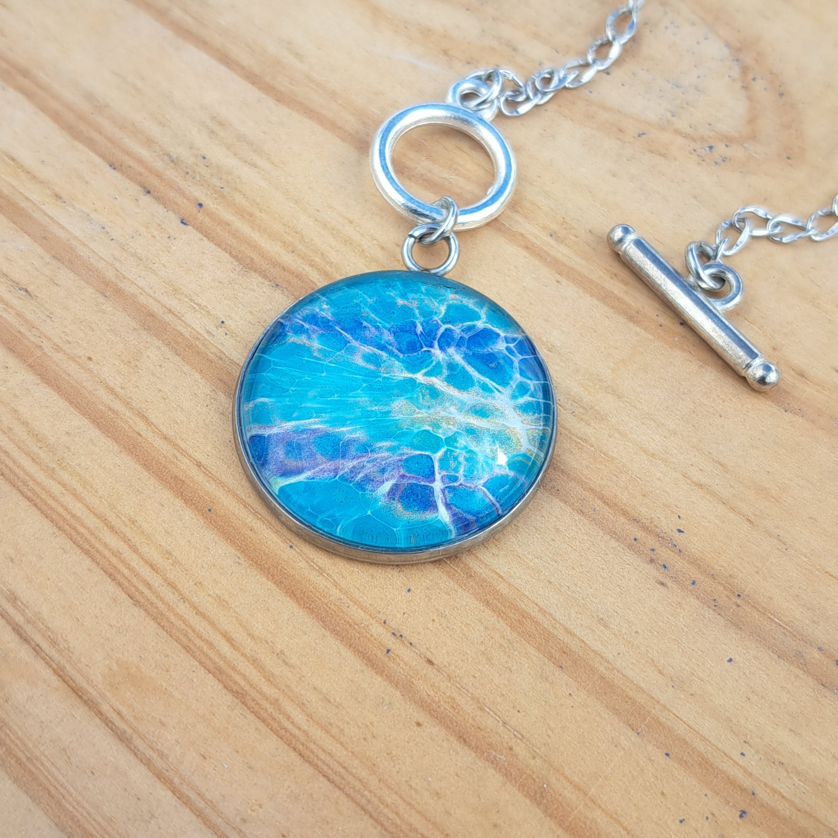 TR1002 Blues Round Setting - Hand Painted Jewelry | ArtSea by Dee