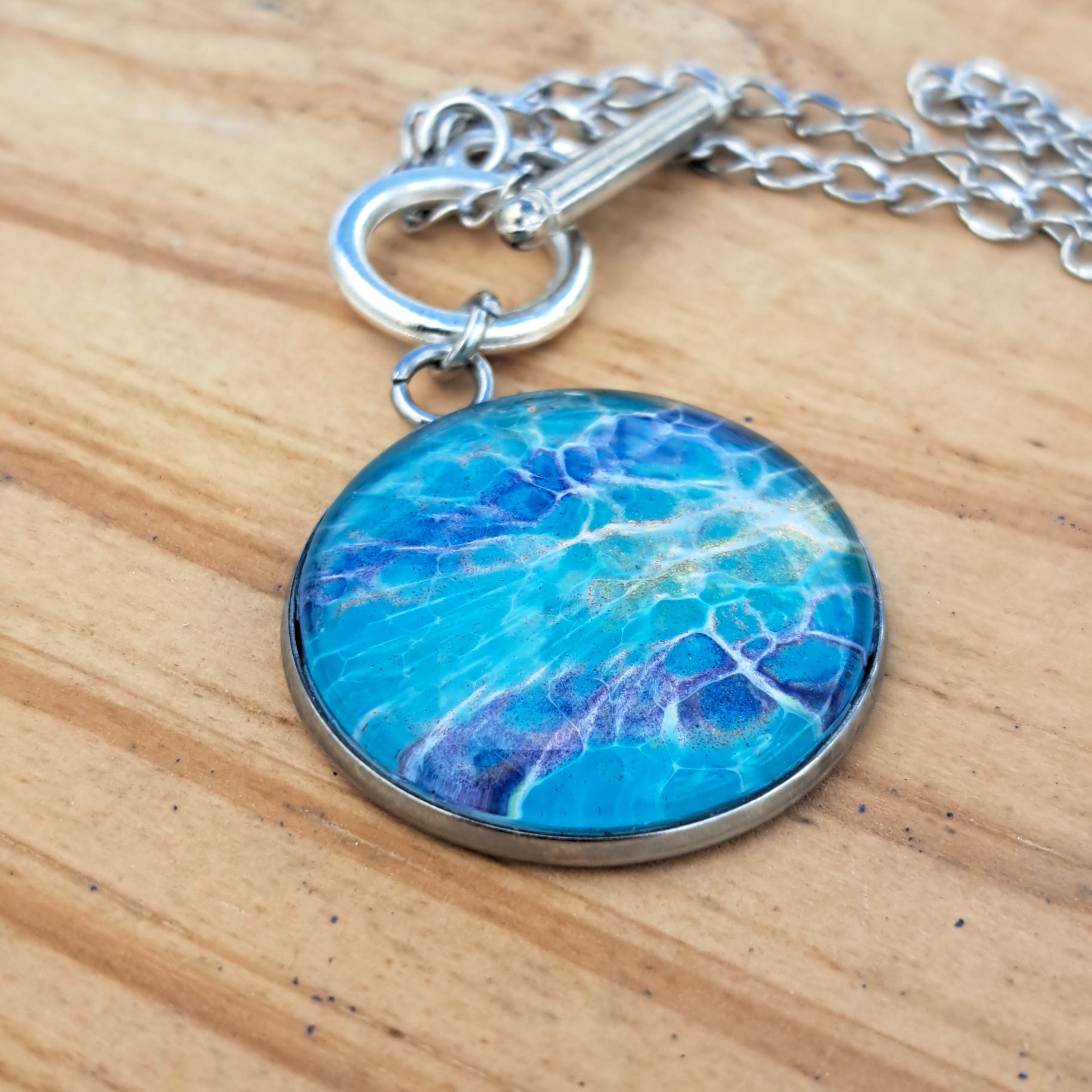 TR1002 Blues Round Setting - Hand Painted Jewelry | ArtSea by Dee