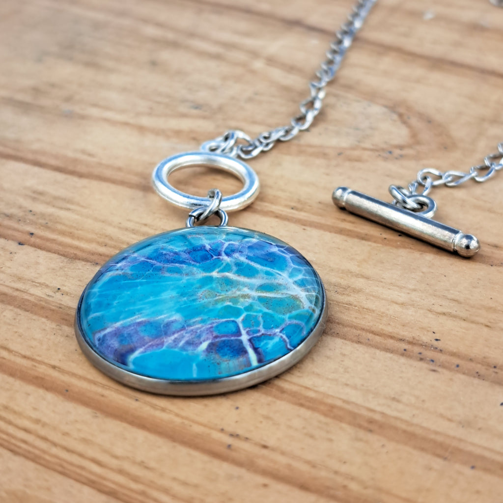 TR1002 Blues Round Setting - Hand Painted Jewelry | ArtSea by Dee