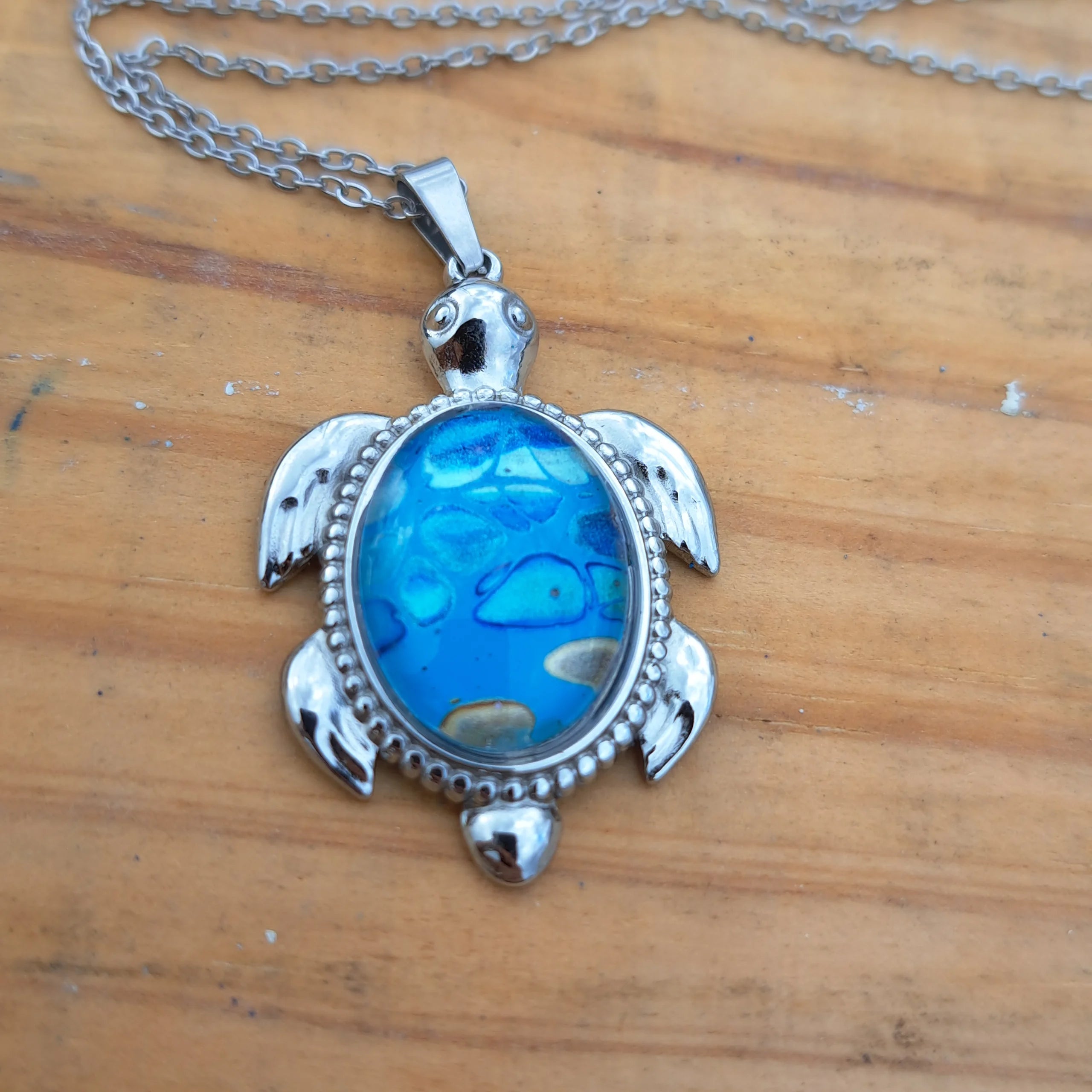 Blue Turtle Pendant - Ocean Inspired Stainless Steel Necklace