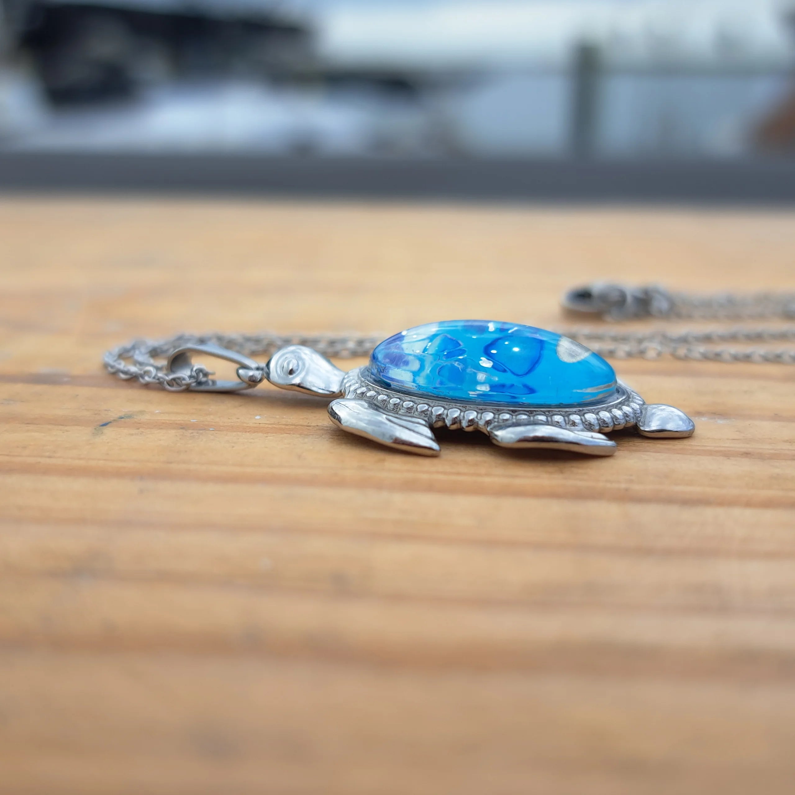 Blue Turtle Pendant - Ocean Inspired Stainless Steel Necklace