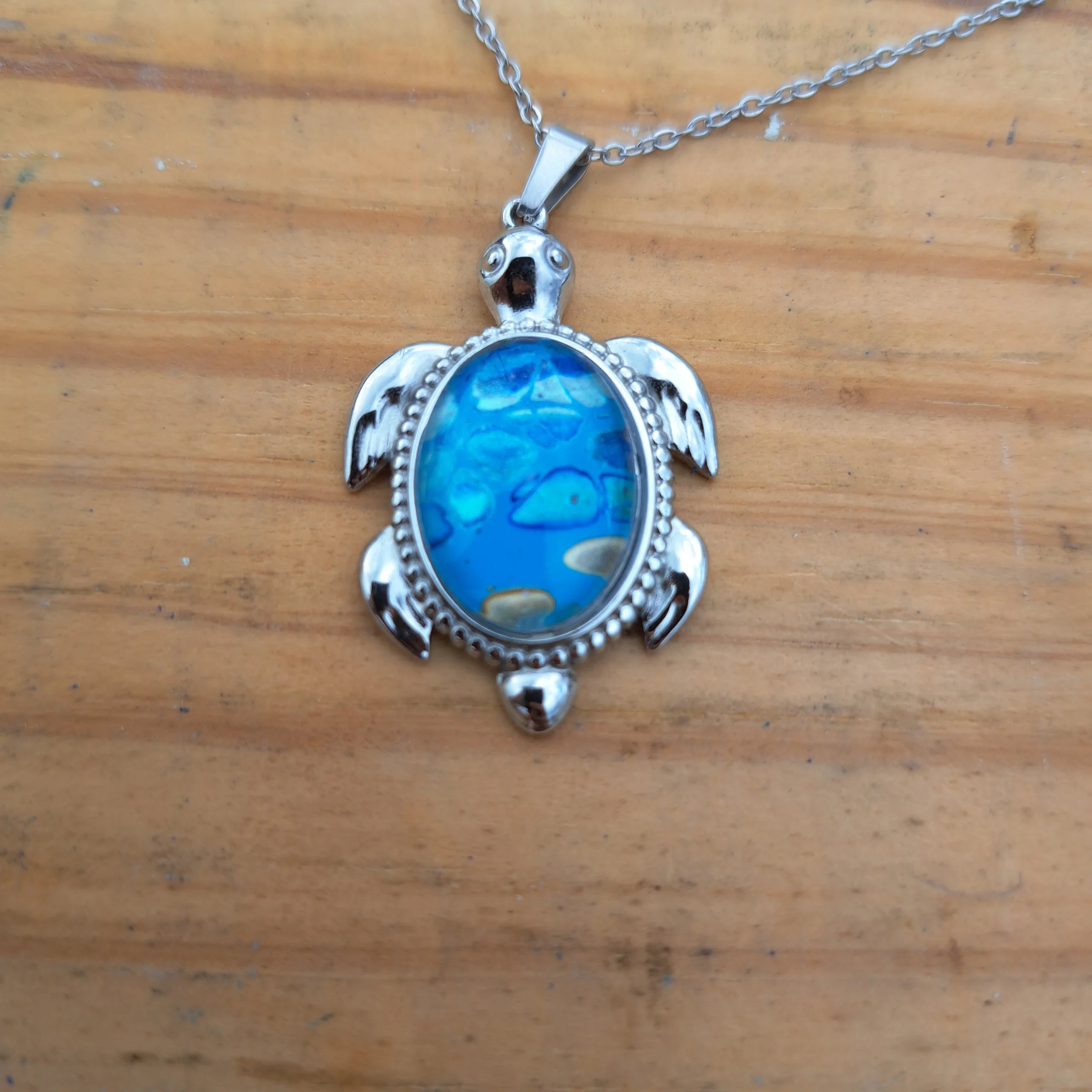 Blue Turtle Pendant - Ocean Inspired Stainless Steel Necklace